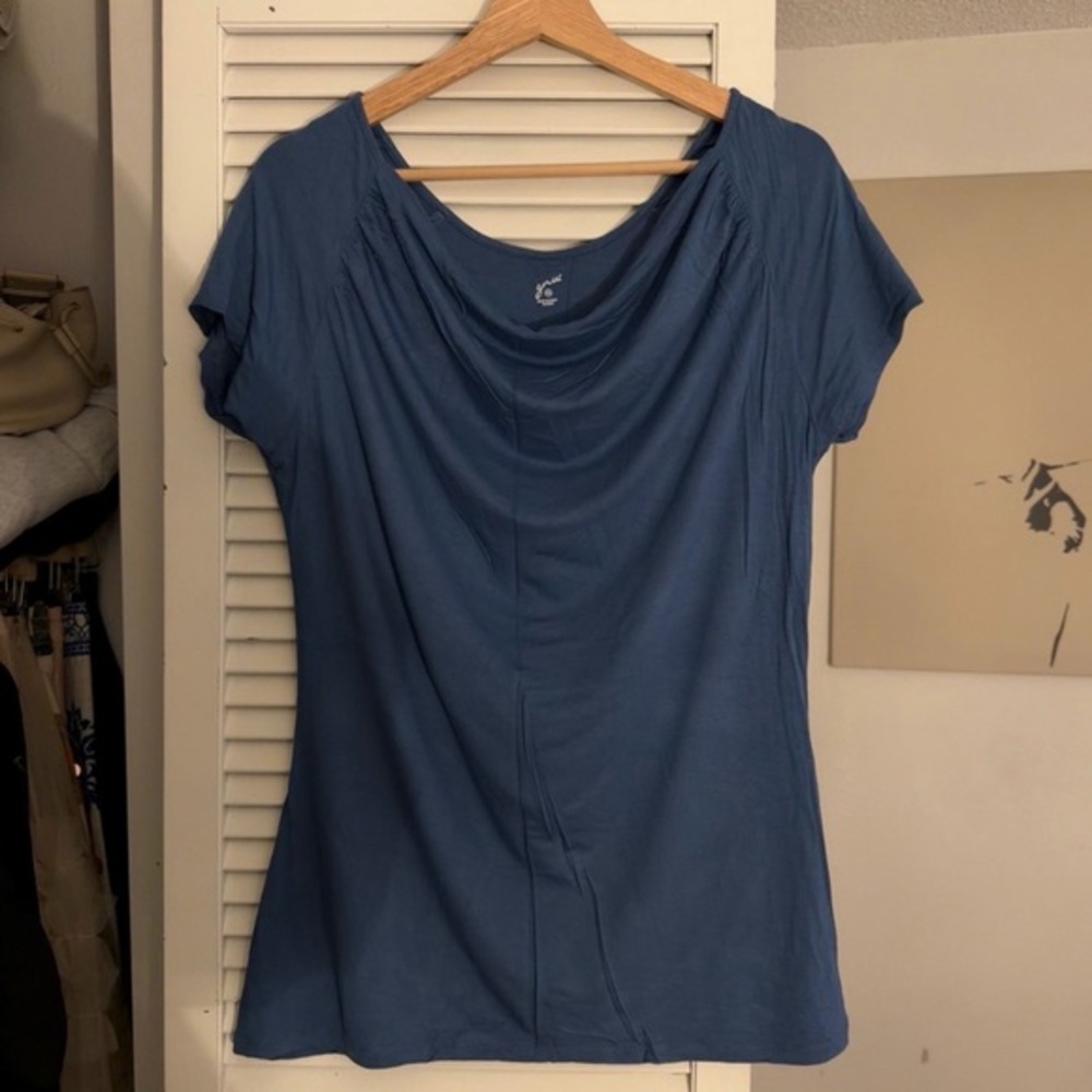 Grane Cotton Blend Cowl Neck Top | Blue | L